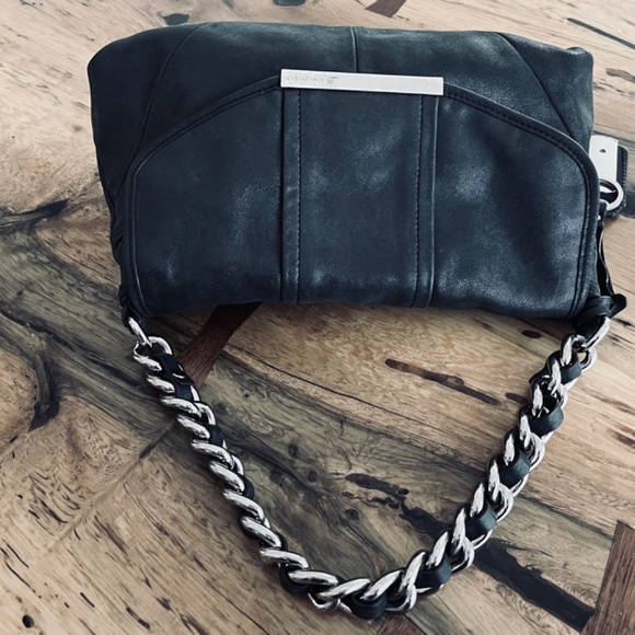 B MAKOWSKY Black Leather Shoulder Bag Chain handle hangtag BM Leopard Lining - Picture 4 of 8